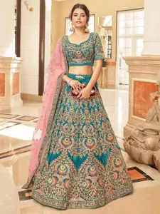 ODETTE Embroidered Thread Work Velvet Semi-Stitched Lehenga & Blouse With Dupatta