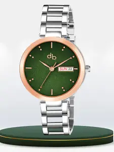 DressBerry Women Brass Embellished Dial & Stainless Steel Analogue Watch DB-030-Green
