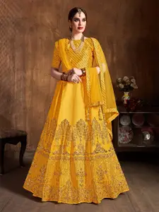 ODETTE Embroidered Semi-Stitched Lehenga & Blouse With Dupatta