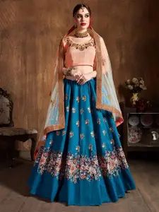 ODETTE Floral Embroidered Semi-Stitched Lehenga & Blouse With Dupatta