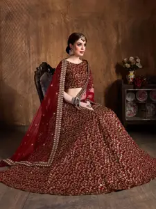 ODETTE Embroidered Sequinned Semi-Stitched Lehenga & Blouse With Dupatta