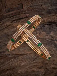 Kushal's Fashion Jewellery Set Of 2 Gold Plated Zircon Stone Embellished Bridal Bangles
