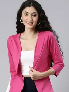 TWIN BIRDS Three-Quarter Sleeves Pure Cotton Open Front Shrug