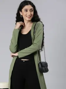 TWIN BIRDS Long Sleeves Pure Cotton Longline Open Front Shrug