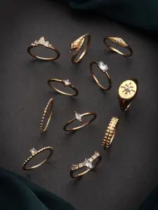 DressBerry Set Of 11 Gold-Plated CZ Studded Finger Ring