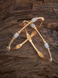 Kushal's Fashion Jewellery Set Of 2 Rhodium-Plated AD-Studded Bangles