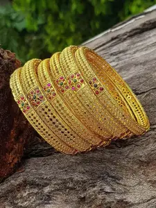 GRIIHAM Set Of 6 Gold-Plated Stones-Studded Bangles