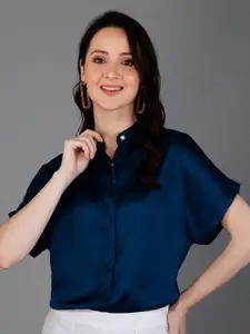 PURYS WORKSPACE Women Classic Band Collar Solid Formal Shirt