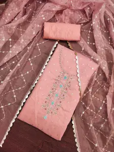 MANVAA Floral Embellished Beads and Stones Organza Unstitched Dress Material