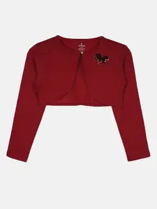 KiddoPanti Girls Embellished Crop Button Shrug