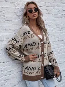 KPOP Women Typography Printed Longline Sweaters