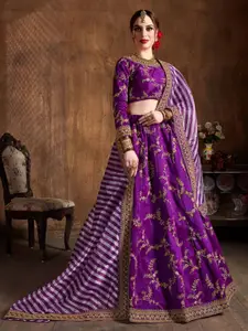 ODETTE Floral Embroidered Zari Semi-Stitched Lehenga & Blouse With Dupatta