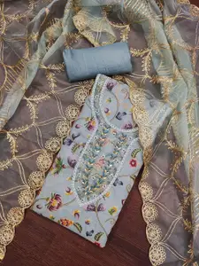 MANVAA Floral Embroidered Zari Organza Unstitched Dress Material