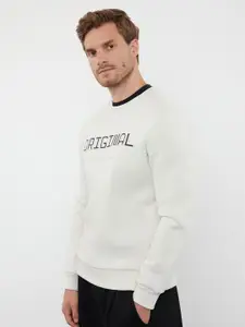Trendyol Men Typography Printed Round Neck Cotton Pullover Sweatshirt