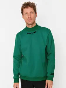 Trendyol Men Typography Printed High Collar Cotton Pullover Sweatshirt