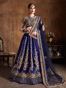 ODETTE Floral Embroidered Semi-Stitched Lehenga & Blouse With Dupatta