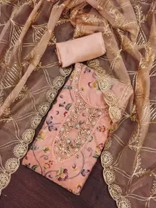 MANVAA Floral Embroidered Beads and Stones Organza Unstitched Dress Material