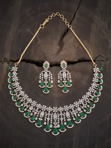 Kushal's Fashion Jewellery Rhodium-Plated Cubic Zirconia Studded Necklace and Earrings