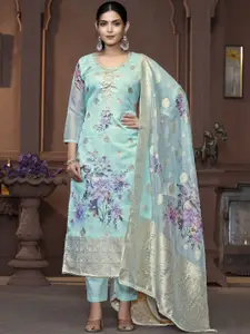 MANVAA Floral Embellished Organza Unstitched Dress Material