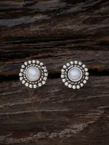 Kushal's Fashion Jewellery Silver Rhodium-Plated Floral Studded Earrings