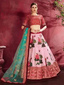 ODETTE Printed Semi-Stitched Lehenga & Blouse With Dupatta