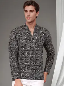 Anouk Tribal Printed Mandarin Collar Neck Long Sleeves Regular Cotton Short Kurta