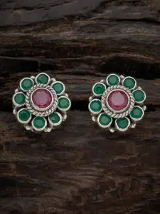 Kushal's Fashion Jewellery Silver Rhodium-Plated Oval Studded Earrings