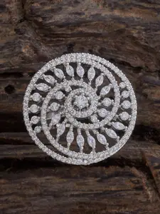 Kushal's Fashion Jewellery Rhodium-Plated Zircon Studded Finger Ring