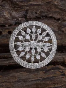 Kushal's Fashion Jewellery Rhodium-Plated CZ-Studded Adjustable Finger Ring