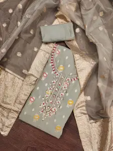 MANVAA Floral Embellished Beads and Stones Organza Unstitched Dress Material