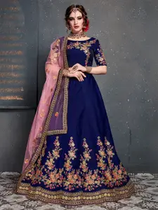 ODETTE Embroidered Semi-Stitched Lehenga & Blouse With Dupatta