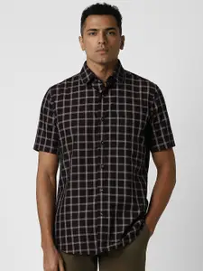 Van Heusen Sport Men Spread Collar Tartan Checked Cotton Slim Fit Casual Shirt