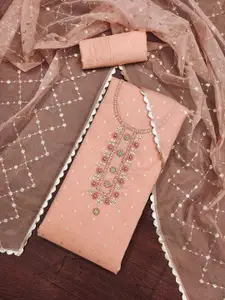 Maroosh Floral Embellished Beads and Stones Organza Unstitched Dress Material