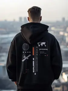 NOBERO Men Oversized Printed Hooded Sweatshirt