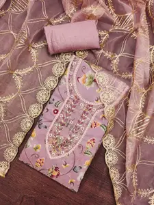 MANVAA Floral Embroidered Organza Unstitched Dress Material