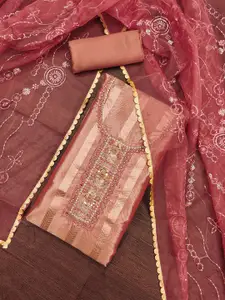 MANVAA Floral Embellished Beads and Stones Organza Unstitched Dress Material