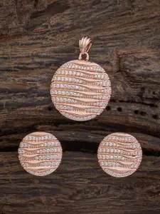 Kushal's Fashion Jewellery Rose Gold-Plated Cubic Zirconia Studded Necklace and Earrings
