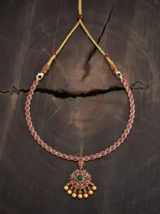 Kushal's Fashion Jewellery Embellished Bridal 92.5 Silver Gold-Plated Ruby Necklace