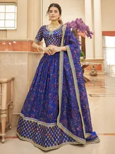 ODETTE Embroidered Sequinned Semi-Stitched Lehenga & Blouse With Dupatta