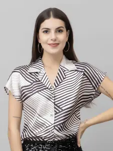 PURYS WORKSPACE Women Classic Cuban Collar Geometric Printed Formal Shirt