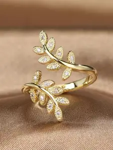 Heer Collection Gold-Plated CZ Stone-Studded Finger Ring