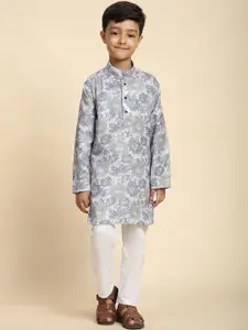 Pro-Ethic STYLE DEVELOPER Boys Floral Printed Straight Pure Cotton Kurta with Pyjamas