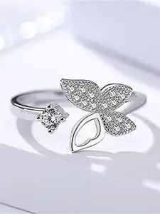 Heer Collection Silver-Plated CZ-Studded Adjustable Finger Ring