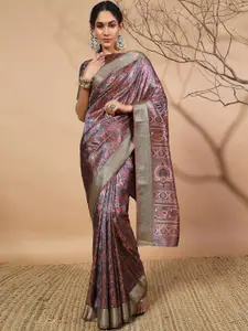RACHNA Floral Printed Zari Pure Silk Patola Saree