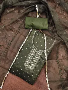 MANVAA Geometric Embroidered Beads & Stones Organza Unstitched Dress Material