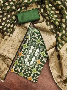 MANVAA Floral Embellished Beads and Stones Unstitched Dress Material