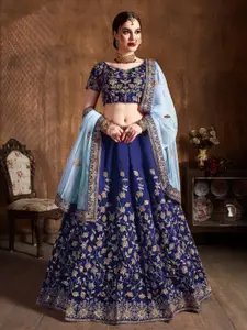 ODETTE Embroidered Thread Work Semi-Stitched Lehenga & Blouse With Dupatta