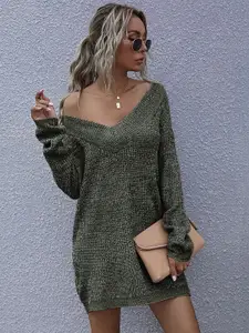 KPOP Women Ribbed Off-Shoulder Longline Pullover