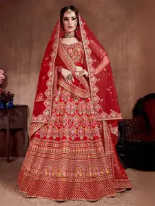 ODETTE Embroidered Thread Work Semi-Stitched Lehenga & Blouse With Dupatta