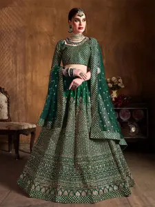 ODETTE Embroidered Beads and Stones Semi-Stitched Lehenga & Blouse With Dupatta